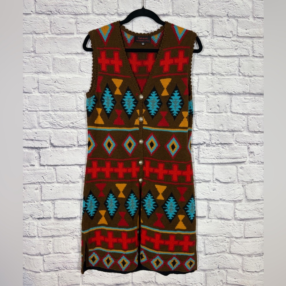 Tabask Alpaca Wool Handmade Peru Southwestern Boho Knit Vest Size M